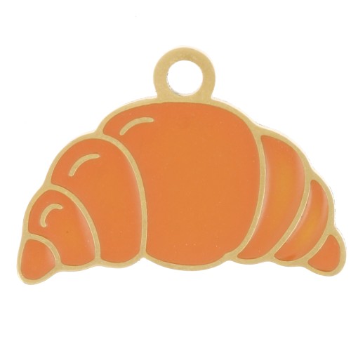 Breloque croissant 13x18 mm résine époxy - Acier inoxydable 304L Doré - Orange x1
