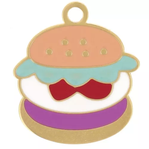 Breloque hamburger 17x15 mm résine époxy - Acier inoxydable 304L Doré - Multi x1