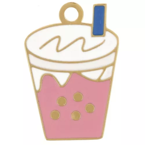 Breloque milkshake 18x12 mm résine époxy - Acier inoxydable 304L Doré - Rose x1