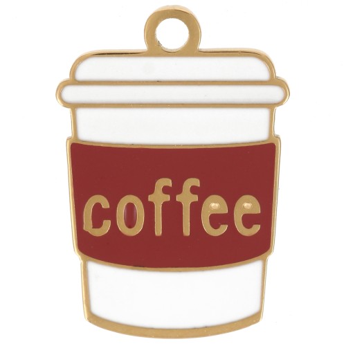 Breloque tasse de café 18x12.5 mm résine époxy - Acier inox 316L Doré - Marron