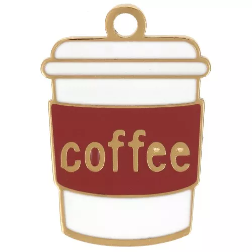 Breloque tasse de café 18x12.5 mm résine époxy - Acier inox 316L Doré - Marron