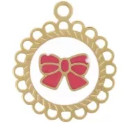 Breloque ronde 15 mm - motif noeud - résine époxy - Acier inoxydable 304L Doré x1