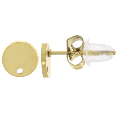 Clous d'oreilles ronds lisses 6 mm - Acier inoxydable 316L Doré x2
