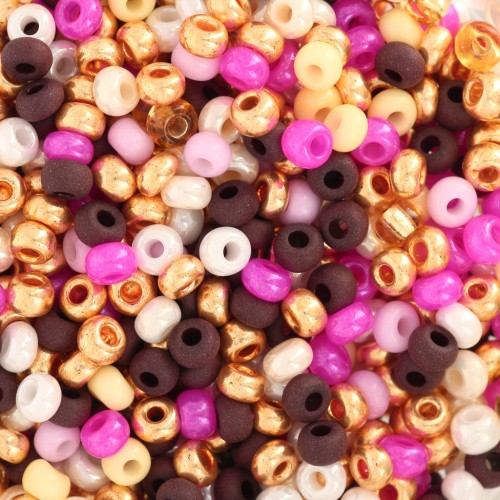 Perles rocailles Preciosa 8/0 3 mm - Mix Multi rose - Doré - Chocolat x20g