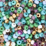 Perles rocailles Preciosa 8/0 3 mm - Mix Turquoise - Prune - Doré x20g