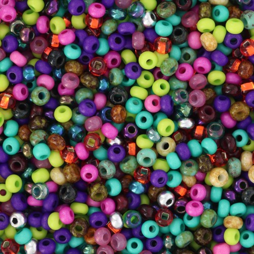 Perles rocailles Preciosa 11/0 2 mm - Mix Vert - Violet - Rose x20g
