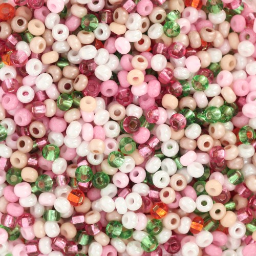Perles rocailles Preciosa 11/0 2 mm - Mix Blanc - Rose - Vert x20g