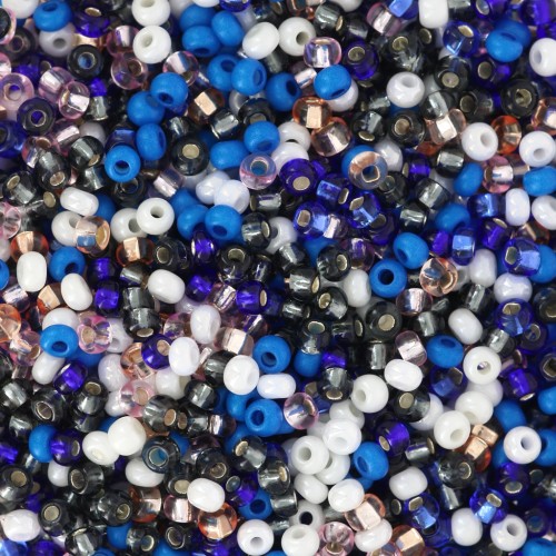 Perles rocailles Preciosa 11/0 2 mm - Mix Multi bleu - Blanc - Noir x20g