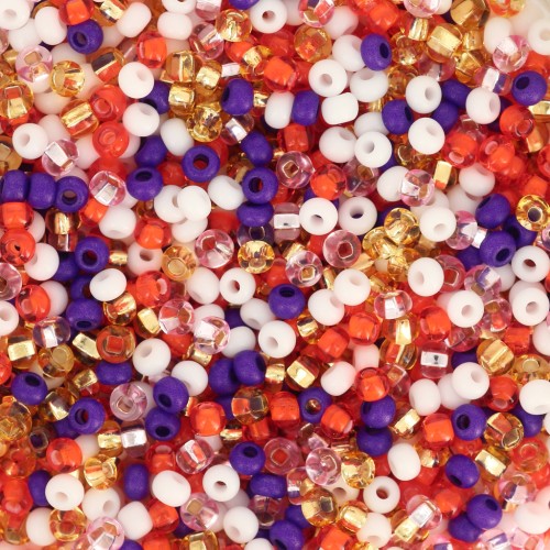 Perles rocailles Preciosa 11/0 2 mm - Mix Blanc - Orange - Violet x20g