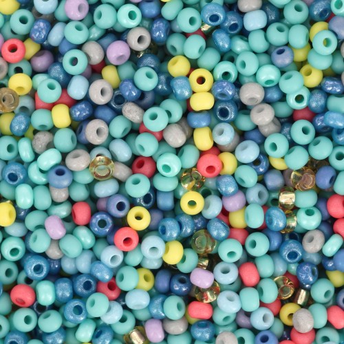 Perles rocailles Preciosa 11/0 2 mm - Mix Turquoise - Vert - Orange x20g