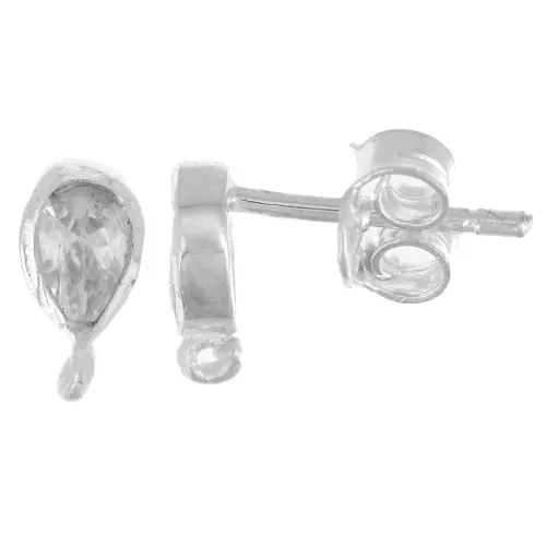 Clous d'oreilles goutte 8x4 mm avec oxyde de zirconium - Argent 925 - Crystal x2