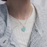 Pendentif coeur plat 19x16 mm en pierre gemme - Labradorite x1