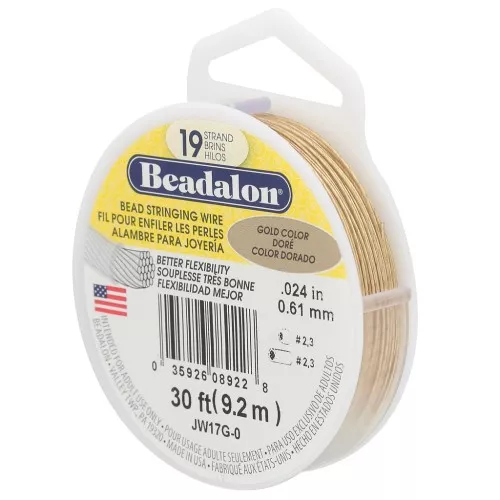 Fil Cablé 19 brins 0.61 mm - Beadalon - Doré x9.2m