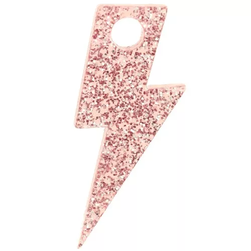 Pendentif éclair 25 mm en acrylique - Pailleté vieux rose x1