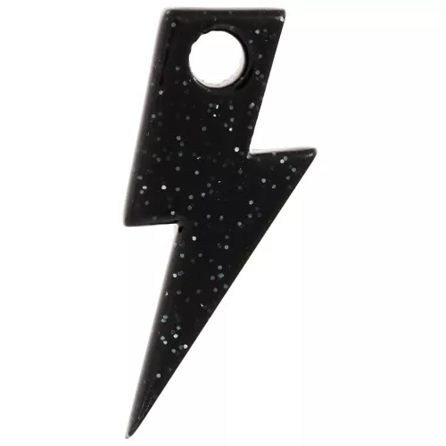 Pendentif éclair 25 mm en acrylique - Pailleté noir x1