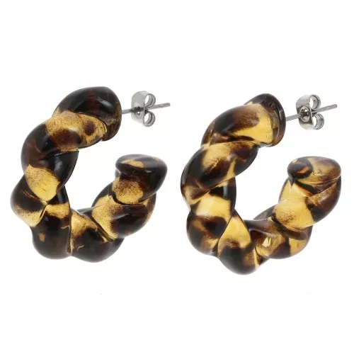 Créoles torsadées 28 mm en acétate - Tacheté Marron clair - Marron x2