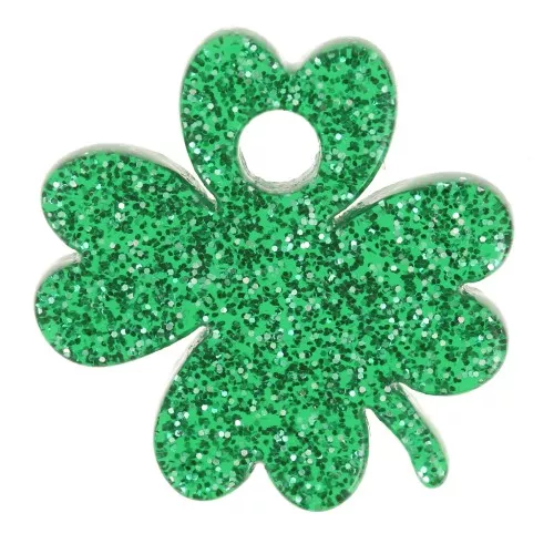 Breloque trèfle 19 mm en acrylique - Pailleté vert foncé x1