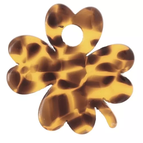 Breloque trèfle 19 mm en acétate - Terrazzo Marron - Noir x1