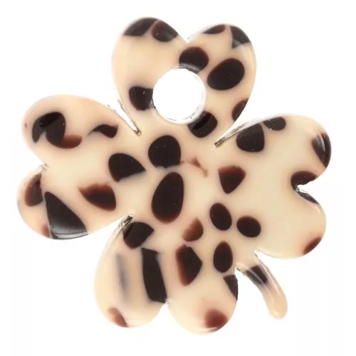 Breloque trèfle 19 mm en acétate - Tacheté Marron - Crème x1