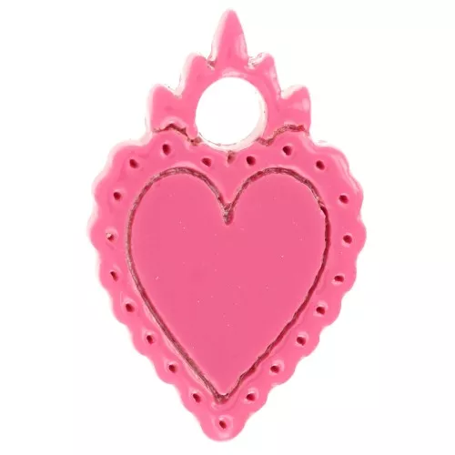 Breloque coeur ex-voto 19.5x13 mm en acétate - Rose x1