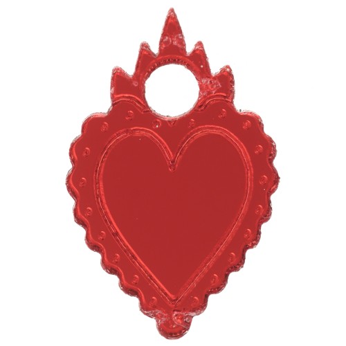 Breloque coeur ex-voto 19.5x13 mm en plexiglass - Effet miroir - Rouge x1