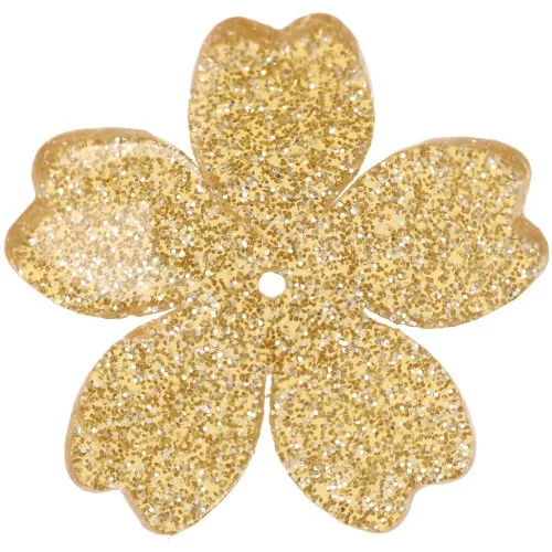 Pendentif fleur en acrylique 25 mm - Pailleté doré x1
