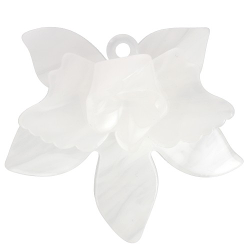 Pendentif fleur en relief 37x41 mm en acétate - Marbré Blanc x1