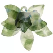 Pendentif fleur en relief 37x41 mm en acétate - Kaki - Transparent - Bleu x1