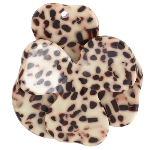 Pendentif fleur en relief 41x40 mm en acétate - Tacheté Marron - Crème x1