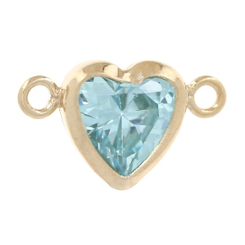 Intercalaire coeur horizontal 9x5.5mm avec CZ - Gold filled (or laminé) Aquamarine
