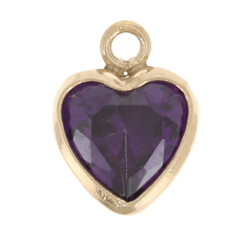 Breloque coeur 7x5.5 mm oxyde de Zirconium - Gold filled (or laminé) - Amethyst