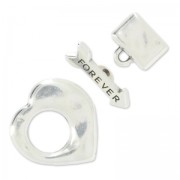 Fermoir T coeur 25 mm pour lacet 10 mm Placage Argent fin vieilli x1
