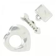 Fermoir T coeur 25 mm pour lacet 10 mm Placage Argent fin vieilli x1