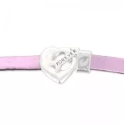 Fermoir T coeur 25 mm pour lacet 10 mm Placage Argent fin vieilli x1