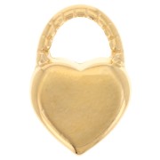 Breloque cadenas coeur 14.5x10mm avec résine époxy - Doré à l'or fin - Blanc nacré