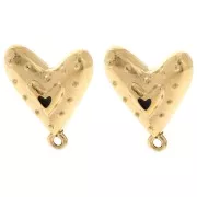 Clous d'oreilles coeur 20x17 mm avec résine époxy - Doré à l'or fin - Noir x2