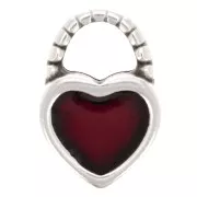 Breloque cadenas coeur 14.5x10mm avec résine époxy - Argenté vieilli - Rouge x1