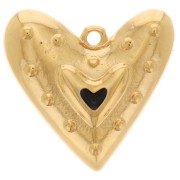 Pendentif coeur 22x24 mm avec résine époxy - Doré à l'or fin - Noir x1|raw }}
