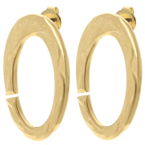 Clous d'oreilles ovale martelé 32x19 mm - Doré à l'or fin x2