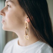 Clous d'oreilles ovale martelé 32x19 mm - Doré à l'or fin x2