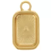 Pendentif rectangle 23.5x13mm avec coeur en résine époxy - Doré à l'or fin - Rouge