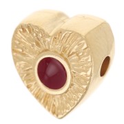 Perle coeur striée 10x9 mm avec rond en résine époxy - Doré à l'or fin - Rouge x1|raw }}