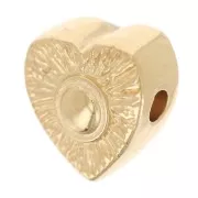 Perle coeur striée 10x9 mm avec rond en résine époxy - Doré à l'or fin - Rouge x1
