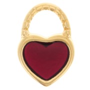 Breloque cadenas coeur 14.5x10 mm avec résine époxy - Doré à l'or fin - Rouge x1