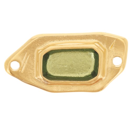 Intercalaire irrégulier 22x11 mm résine époxy effet vitrail Doré à l'or fin - Vert