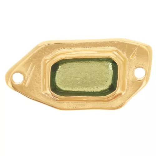 Intercalaire irrégulier 22x11 mm résine époxy effet vitrail Doré à l'or fin - Vert