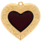 Pendentif coeur 31.5mm avec résine époxy effet vitrail - Doré à l'or fin - Rouge|raw }}