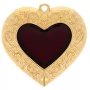 Pendentif coeur 31.5mm avec résine époxy effet vitrail - Doré à l'or fin - Rouge