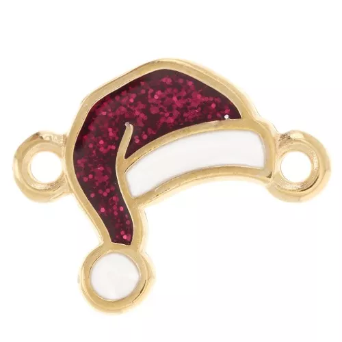 Intercalaire bonnet de Noël 16.5x12 mm résine époxy - Doré Or fin - Rouge pailleté