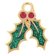 Breloque feuille de houx 15.5x14 mm résine époxy - Doré à l'or fin - Vert pailleté|raw }}